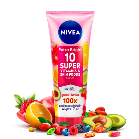 Nivea นีเวีย เอ็กซ์ตร้า ไบร์ท 10 ซูเปอร์ วิตามิน แอนด์ สกิน ฟู้ด เซรั่ม SPF15 / ซูเปอร์ วิตามิน 100X