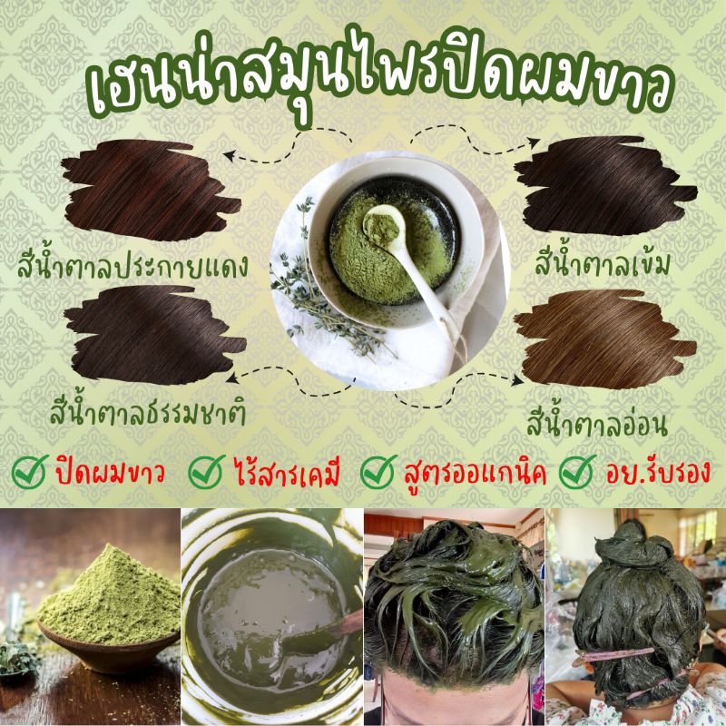 [50g] เฮนน่าย้อมผม ผงสมุนไพร เฮนน่าปิดผมขาว ผลิตที่อินเดีย Henna powder เฮนน่าตราเอทรี่