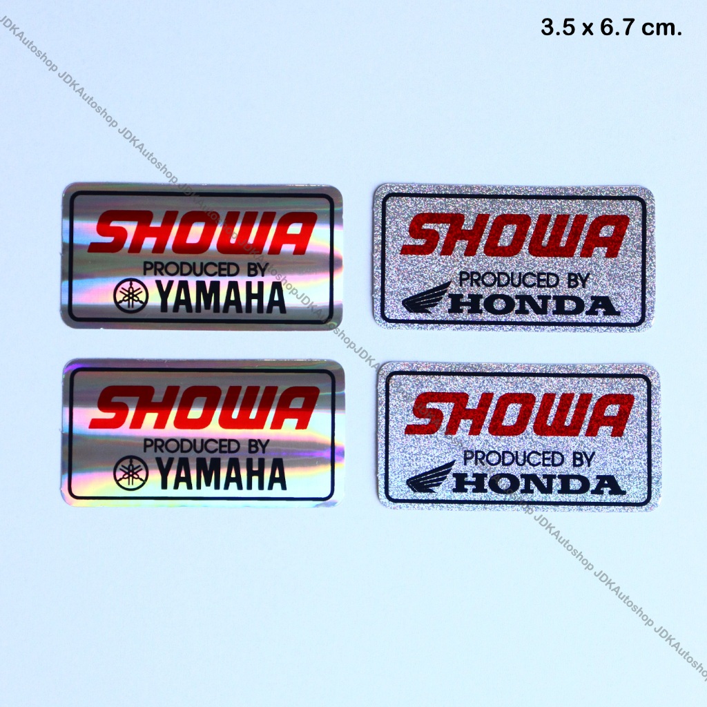 1 คู่ สติ๊กเกอร์ SHOWA โชว่า สติ๊กเกอร์ติดโช๊ค ขนาด 3.5 x 6.7 cm. มีให้เลือก 2 แบบ SHOWA HONDA / SHOWA YAMAHA