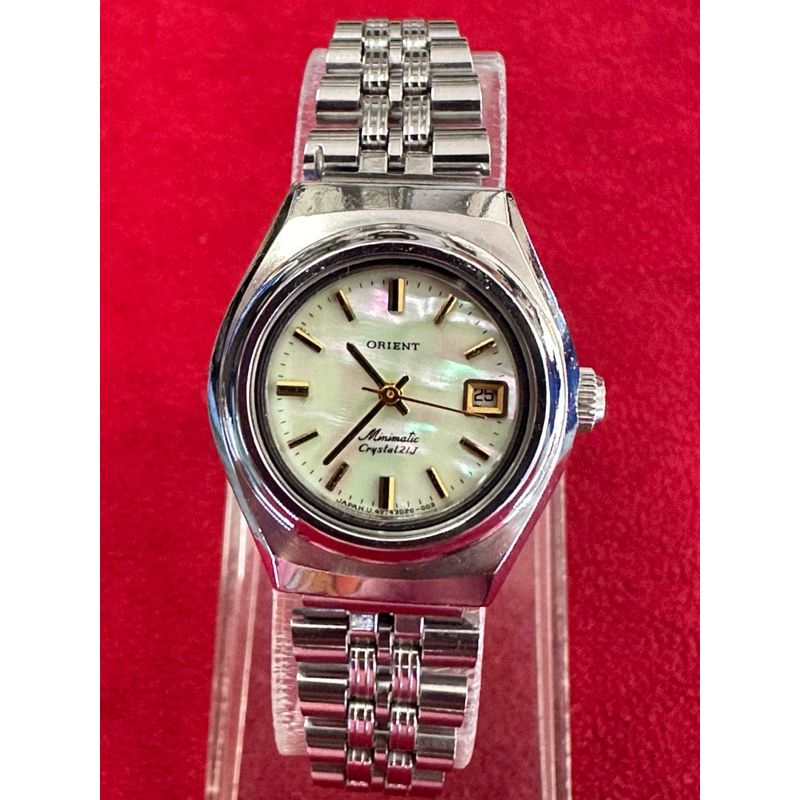 ORIENT Minimatic Crystal 21 JEWELS Automatic หน้าปัดมุก ตัวเรือนสแตนเลส นาฬิกาผู้หญิง มือสองของแท้