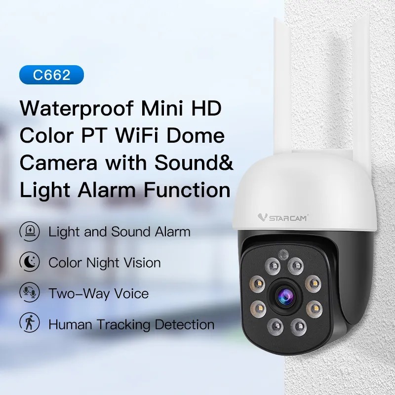 Vstarcam C662 ความละเอียด 3MP กล้องวงจรปิดไร้สาย Outdoor กล้องนอกบ้าน ภาพสี มีAI+ คนตรวจจับสัญญาณเตื