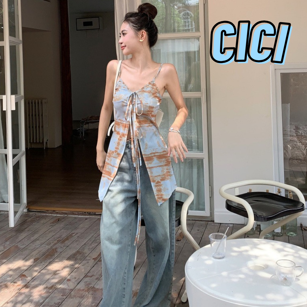 ส่งทันที Cici(NO. 802)เสื้อซีทรูสายเดียวดีเทลเชือกผูกด้านหลังและลูกเล่นด้านหน้า สไลต์สาวเวียดนามพร้อมปั๊วะปังแบบตัวแม่