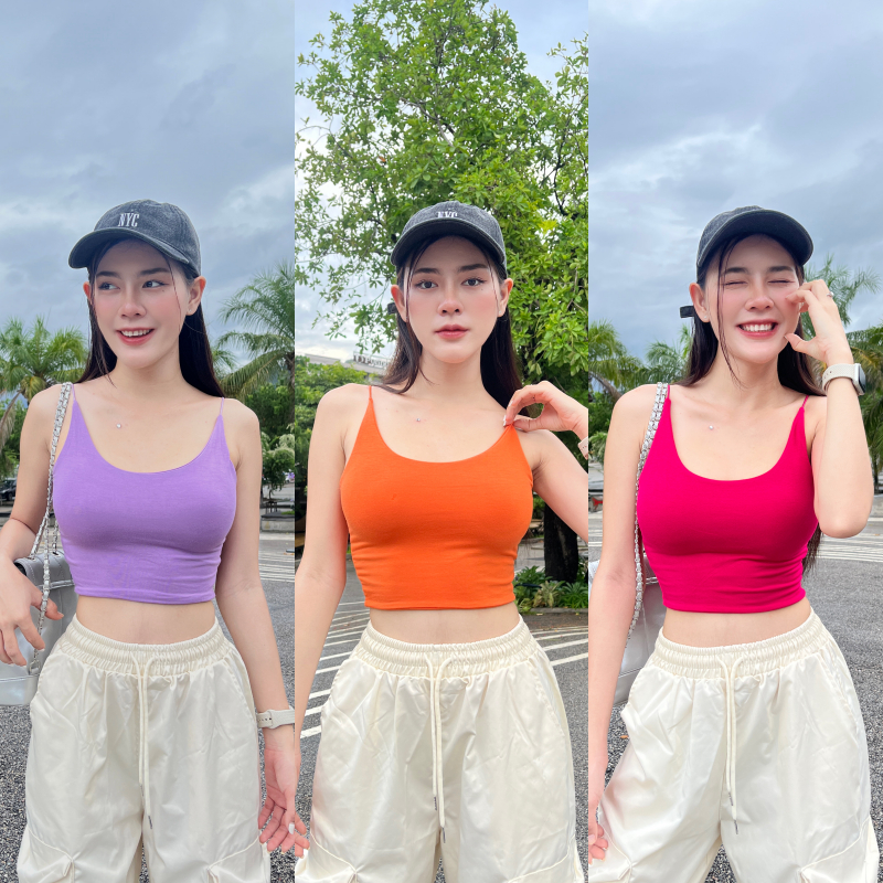 🌈SpinnyHouse🌈เสื้อครอปสายเดี่ยว ผ้าเรย่อนยืดเยอะ สาวอวบใส่ได้จ้า 🐰  y2k ใส่แต่งแบบไหนก้เริ่ด รุ่น เดี่ยวสั้น M303B