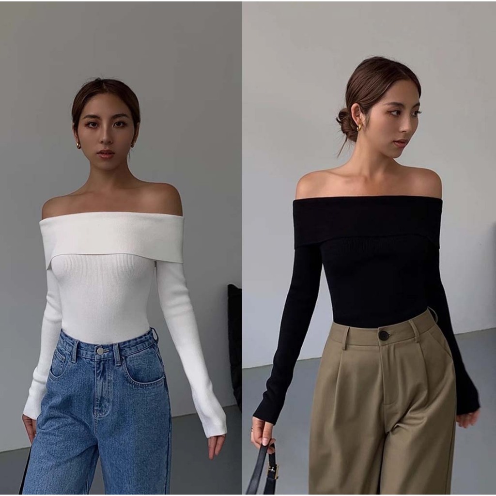 Autumn Off shoulder crop top ครอปเปิดไหล่ แขนยาว สไตล์ฝรั่ง _Gioia.991 ( #gii495 )