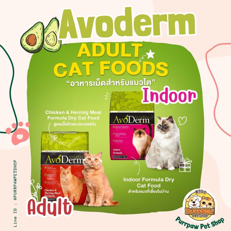 (Lot ใหม่ ) AvoDerm อโวเดอร์ม อาหารแมวทุกช่วงวัย / indoor 1.5kg.