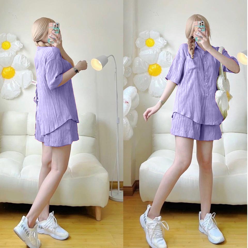 ชุดเซตผ้าด๊อบบี้ เสื้อเชิ๊ตผูกหลัง+กางเกง (C1) C8500