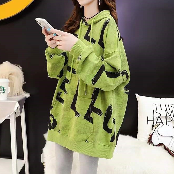 เสื้อแขนยาวฮู้ด พลัสไซส์ oversize (อก 52 นิ้ว) พิมพ์ลาย ผ้าคอตตอล สินค้าพร้อมส่ง B61