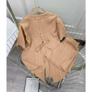 ชุดเซตผ้าด๊อบบี้ เสื้อเชิ๊ตผูกหลัง+กางเกง (C1) D8500