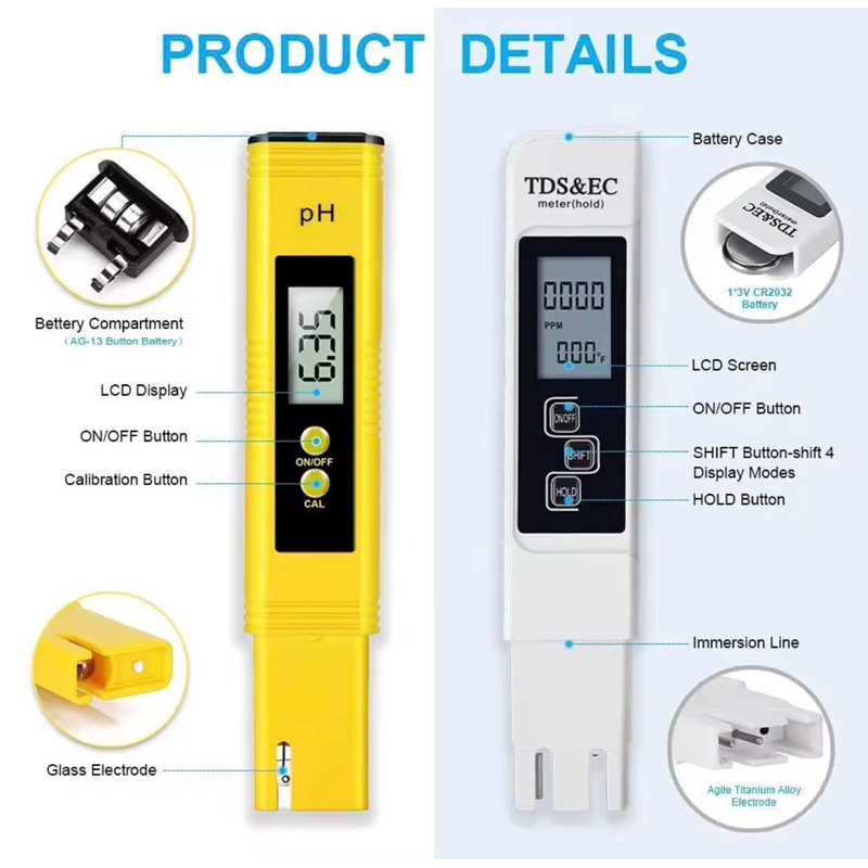 EC PH meter เครื่องวัดสารอาหารของน้ำ เครื่องวัดค่า PH ความเป็นกรดด่าง
