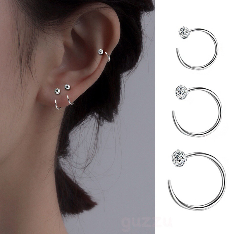 🔥พร้อมส่ง🔥 ต่างหูห่วงแบบเกี่ยว ประดับเพชร เล็กๆ น่ารัก