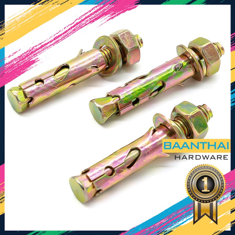 พุกเหล็ก ปุ๊กเหล็ก *ยกกล่อง* สตั๊ดโบล์ท ST ทุกขนาด 3/16" 1/4" 5/16" 3/8" 1/2" 5/8" ชุบรุ้งป้องกันสนิม หกเหลี่ยม มีเขี้ยว