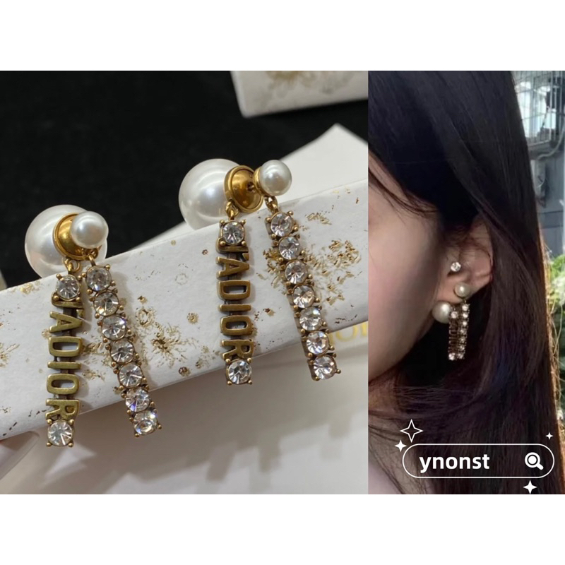 💯  ของแท้ 100% ของแท้ใหม่ DIOR JADIOR ตัวอักษรคริสตัลจี้ต่างหูมุก