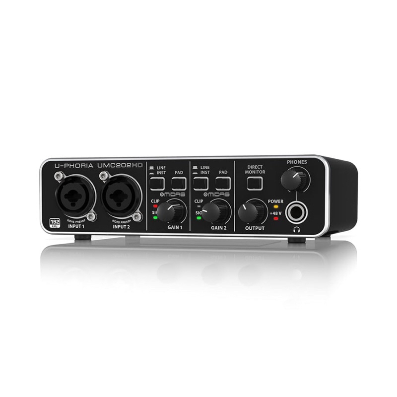 ออดิโออินเตอร์เฟส Behringer UMC202HD Audiophile 2x2, 24-Bit/192 kHz USB Audio Interface with Midas M
