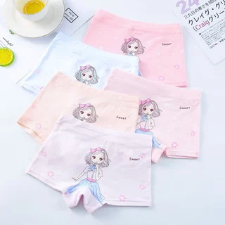 กางเกงในเด็กหญิง สีพาทเทล ลายการ์ตูนทรงบ็อกเซอร์ ผ้านิ่มๆ