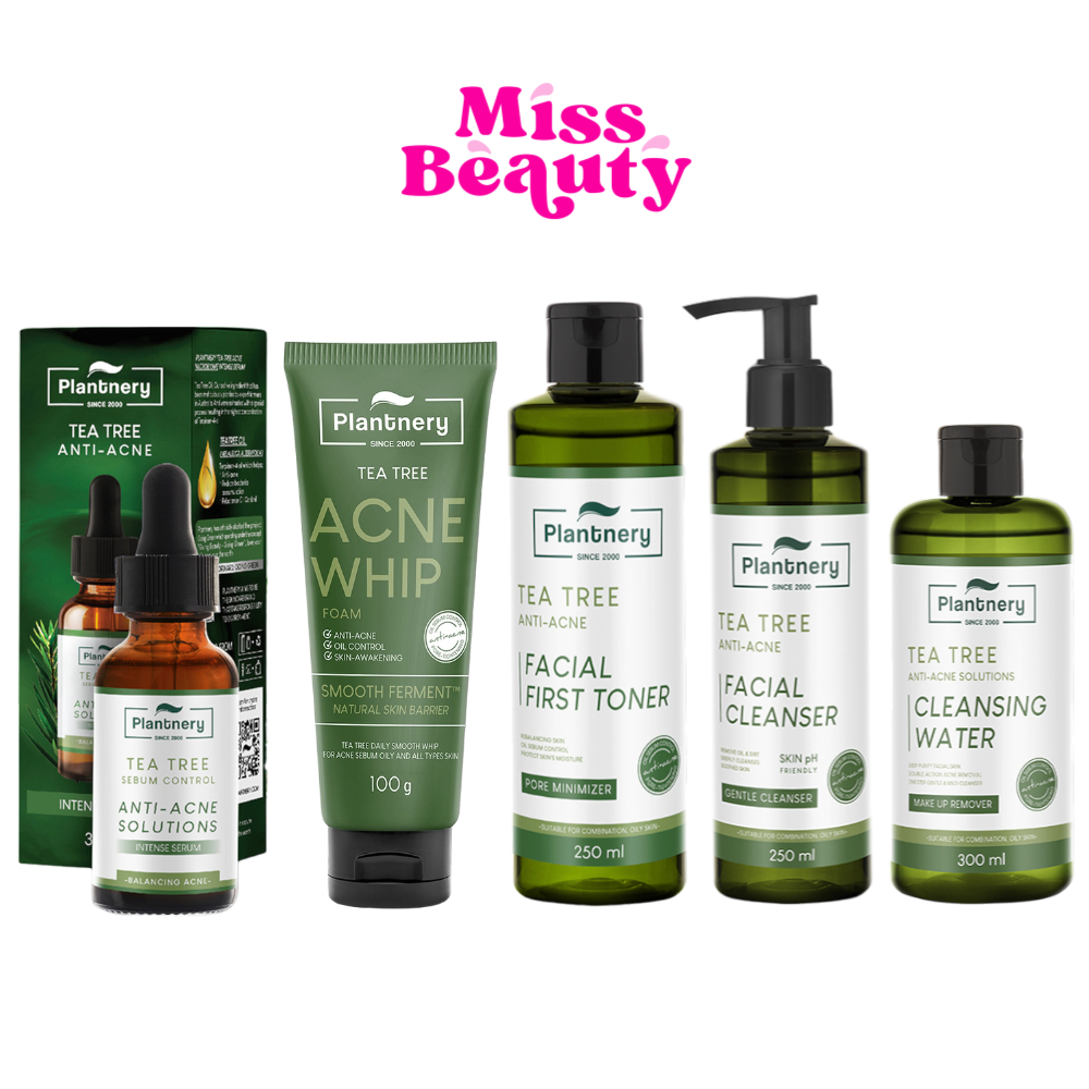 (liveลด50%) (เขียว) แพลนท์นอรี่ ทีทรี Plantnery tea tree Set First Toner/Serum/Facial Cleanser/Cleansing Water