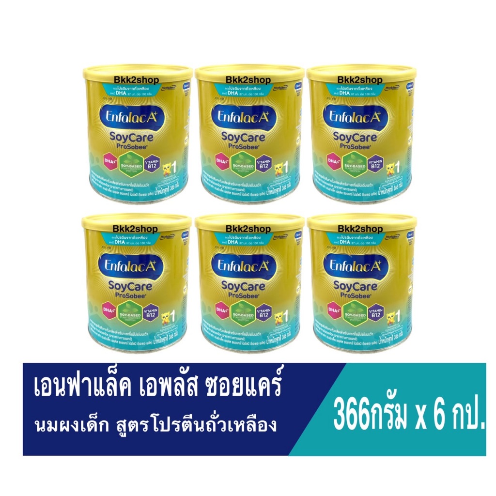 (ยกลัง 6 กล่อง) Enfalac เอนฟาแล็ค เอพลัส ซอยแคร์ นมผง สูตร โปรตีน ถั่วเหลือง สำหรับเด็กแรกเกิด 366 กรัม