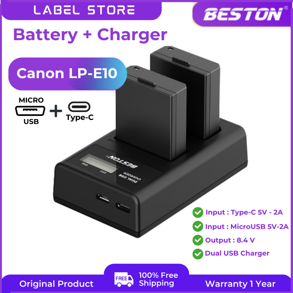 แบตกล้อง Canon LP-E10 สำหรับ Canon EOS Rebel T3, T5, T6, T7, T100, 1100D, 1200D, 1300D, 1500D, 2000D, 3000D, Kiss X