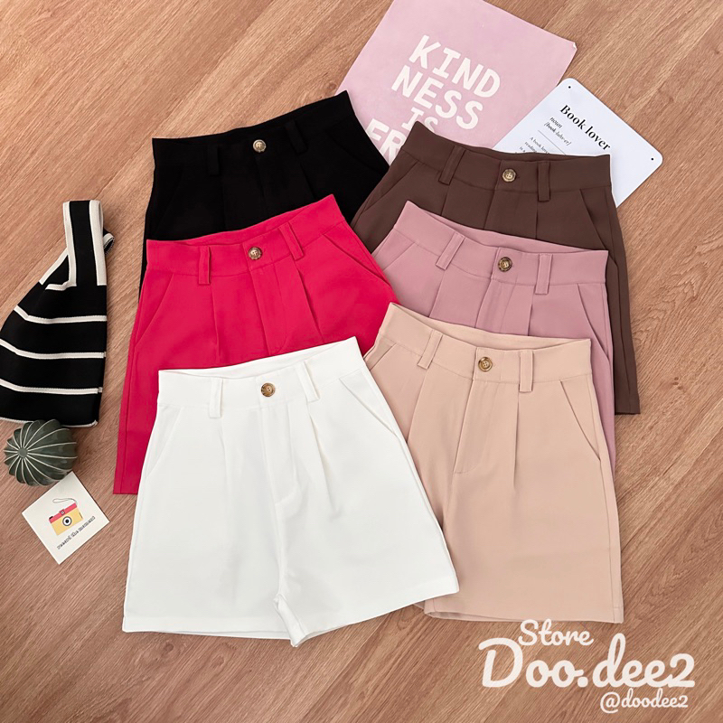 ♦️DOODEE2♦️02/2กางเกงขาสั้น ทรงลุง เอวสูง จับจีบหน้า ผ้าCoco
