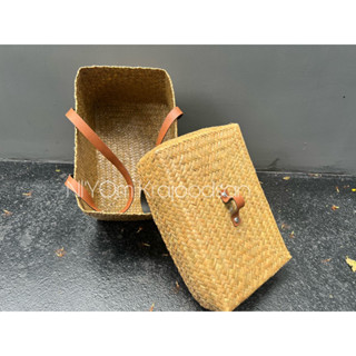 ตะกร้ากระจูดทรงกล่องขนาด12*8นิ้วสีธรรมชาติ