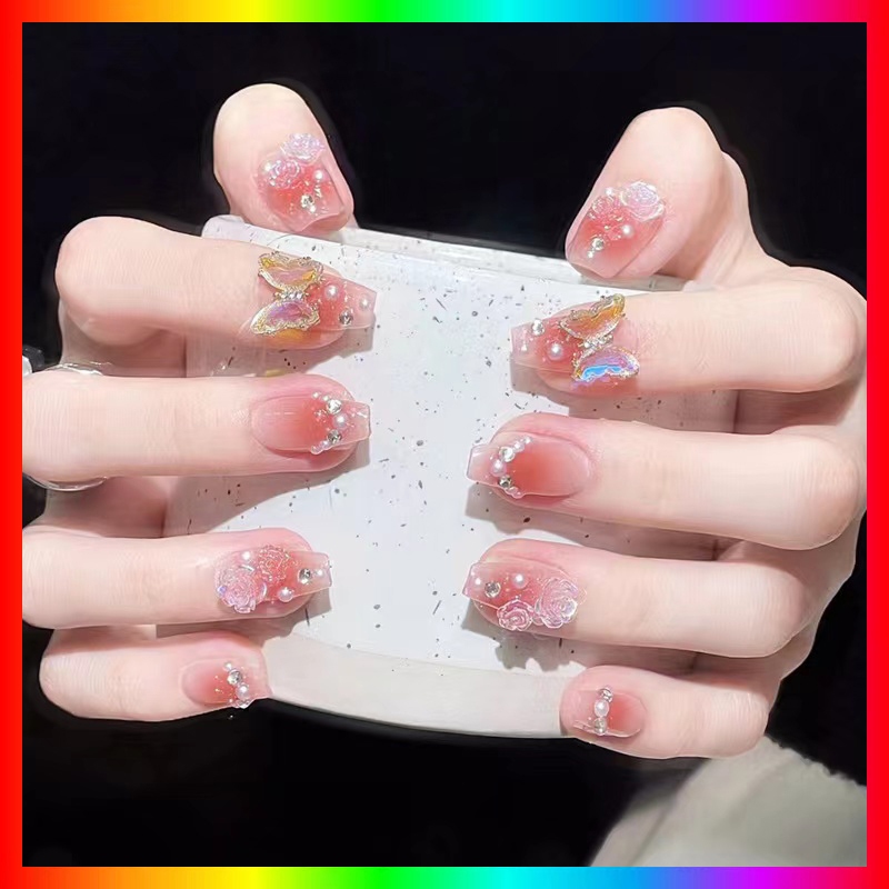 🇹🇭จัดส่งวันนี้ผลิตภัณฑ์ใหม่ ทำเล็บ แฟลชเจาะ เล็บปลอมสำเร็จรูป กันน้ำ หลากหลายสไตล์ [DD204]