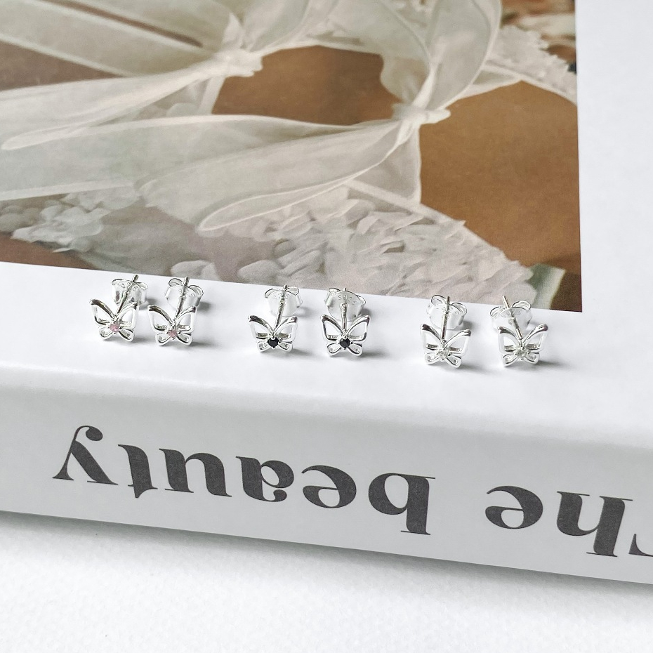 annita.silver - butterfly with cz - silver925 stud earrings ต่างหูผีเสื้อ ต่างหูเงินแท้