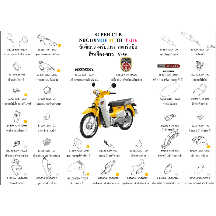 ชุดสี SUPER CUB2021 เบาะ 1 ตอน สีเหลือง-ขาว ขายแยกชิ้น กดเลือกในตัวเลือก อะไหล่ honda แท้ 100% ชุดสีsupercub2021