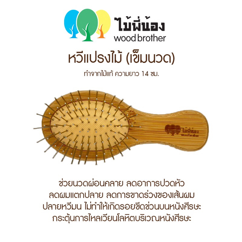 ซี่หวีเป็นไม้&ขนหมูป่า หวีแปรงไม้พี่น้องแท้  % (Wood Brother) ลดผมแตกปลาย ลดผมชี้ฟู ลดผมร่วง แปรงหวีผม หวีแปรง หวีไม้ ราคา ถูกที่สุด ดีลบีเคเค แกลเลอรีภาพที่ 8