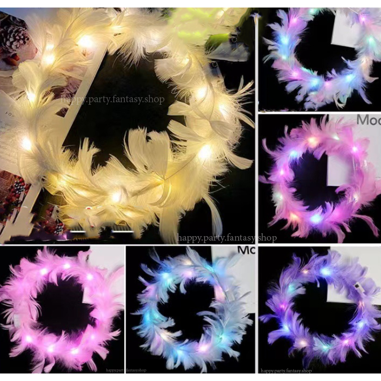 มงกุฎขนนกมีไฟ มงกุฎคาดศีรษะ เครื่องประดับ ที่คาดผม มงกุฎขนนก ปาร์ตี้ แต่งงาน ปีใหม่ วันเกิด เครื่องประดับ เด็ก ผู้ใหญ่