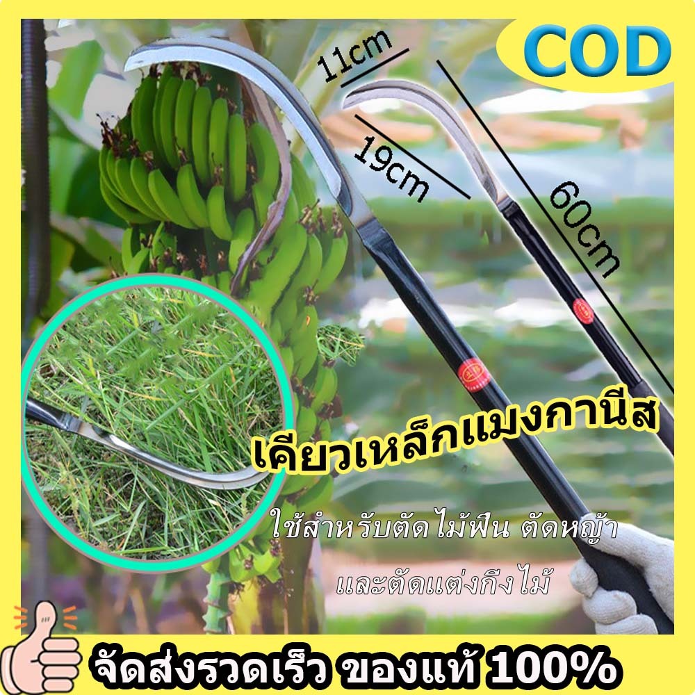 60cm เคียวเหล็กแมงกานีส อเนกประสงค์ เคียวเหล็กแมงกานีสแท้ 100% เคียวด้ามยาว ทำมาจากเหล็กแมงกานีสแท้100% ใบมีดคมพิเศษ