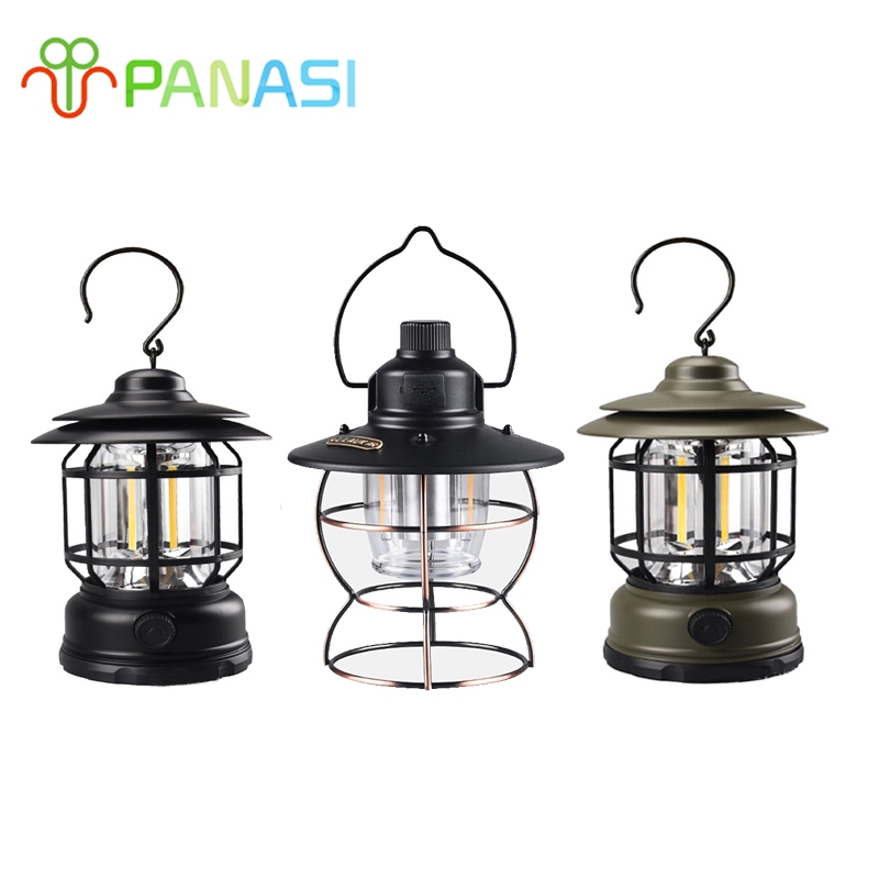 Panasi ตะเกียง ตะเกียงวินเทจ ะเกียงแคมปิ้ง โคมไฟวินเทจ ไฟแคมปิ้ง LED USB ชาร์จ 2000mAh เปิดไฟได้ถึง 3 แบบ