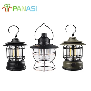 Panasi ตะเกียง ตะเกียงวินเทจ ะเกียงแคมปิ้ง โคมไฟวินเทจ ไฟแคมปิ้ง LED USB ชาร์จ 2000mAh เปิดไฟได้ถึง 3 แบบ