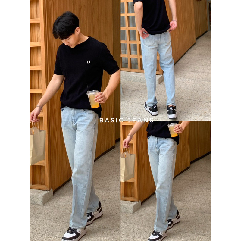 Basic jeans06 (790.-) กางเกงยีนส์ผู้ชายทรงขากระบอก สีfade ไล่เฉดอ่อนกำลังดี ทรงสวย