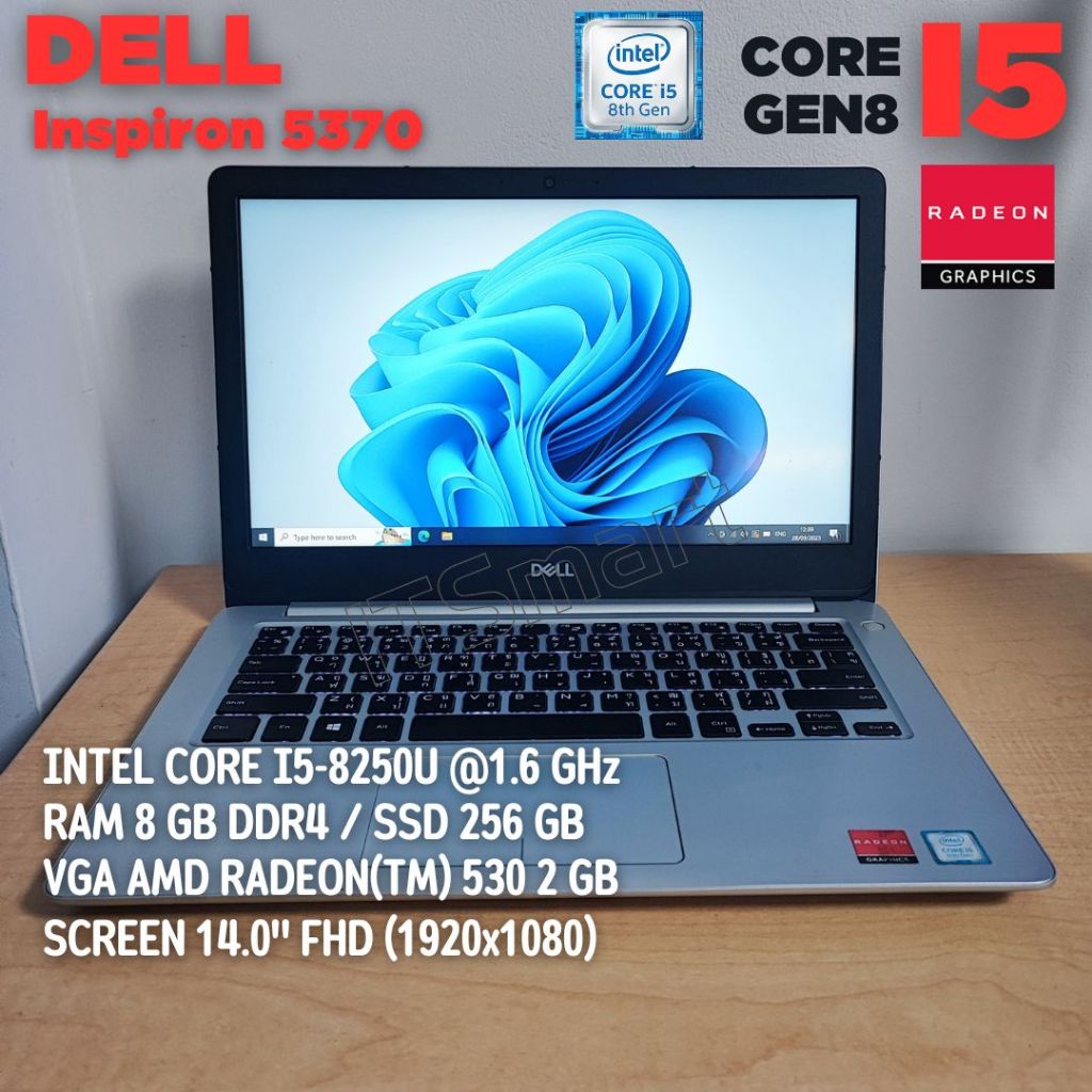 Notebook DELL Inspiron 5370 (Silver) Core I5Gen8 Ram 8GB SSD 256GB การ์ดจอแยก 2GB คีย์บอร์ดมีไฟ