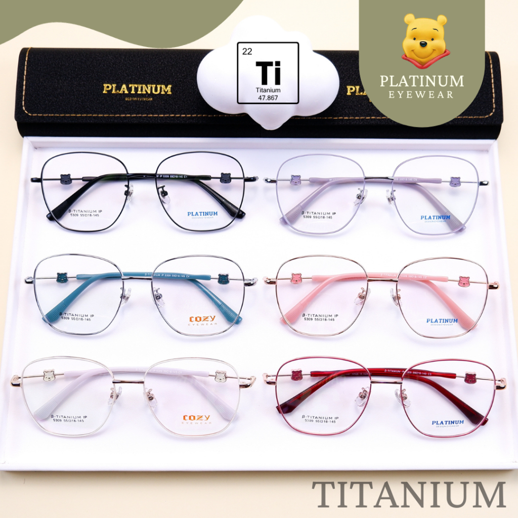 กรอบแว่นตาไทเทเนียม​ Platinum​ ของแท้​ 100% Titanium​ IP​ รุ่นใหม่หนากว่าเดิม น้ำหนักเบา​ มีบริการตัดเลนส์สายตา รุ่น5309