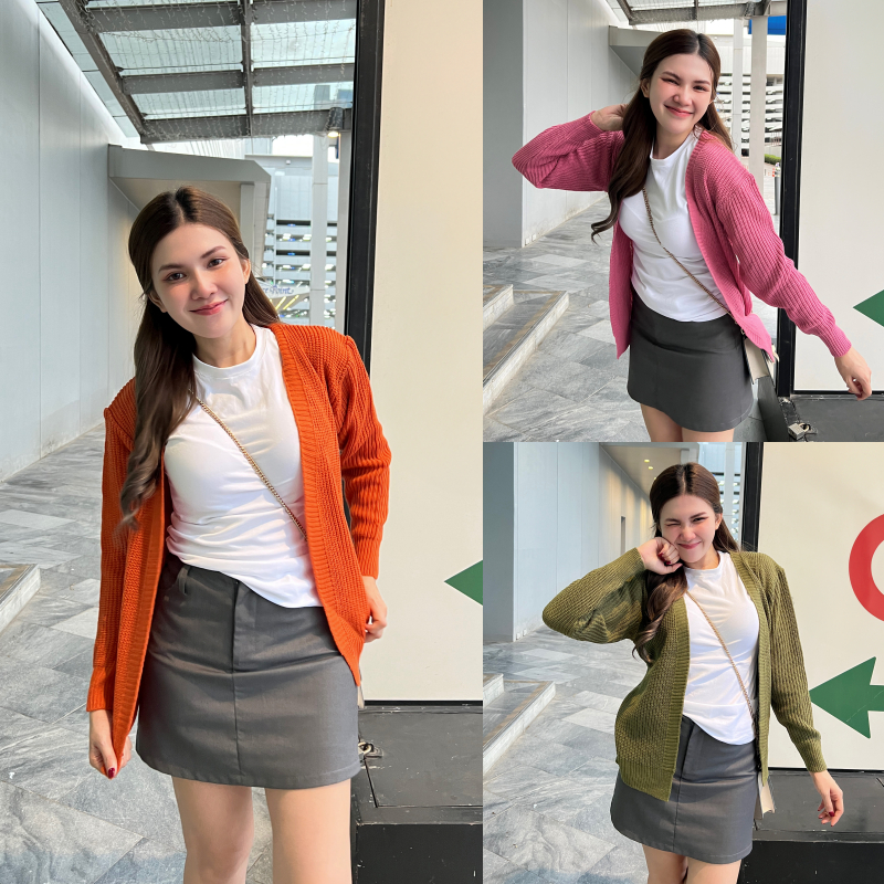 🌈SpinnyHouse🌈เสื้อคลุมไหมพรม ผ้าถักทออย่างดี ไม่บาง 💕 ผ้าหนานุ่ม รุ่น คลุมเนเน่ B-048-1-AA