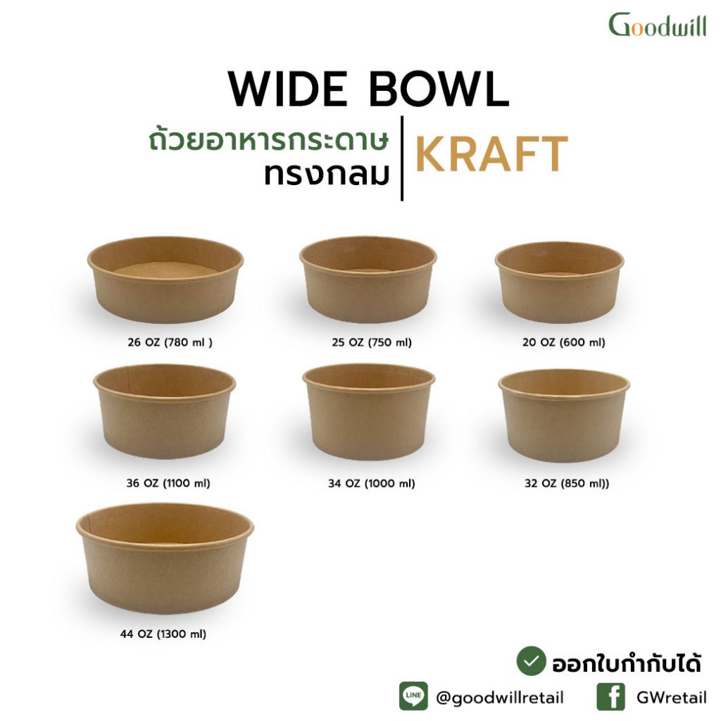 ยกลัง [300ชิ้น][**ขายแยกฝา***]ถ้วยกระดาษกลมสีคราฟท์  ชามกระดาษสีคราฟท์ ถ้วยกระดาษสีคราฟท์ **กดสั่งซื้อแยกทีละ1ลัง**
