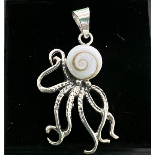 [พร้อมส่ง] (Pendant/เฉพาะจี้): Shiva eye shell octopus pendant silverg จี้เงินแท้ 925 เปลือกตาปลาหมึ