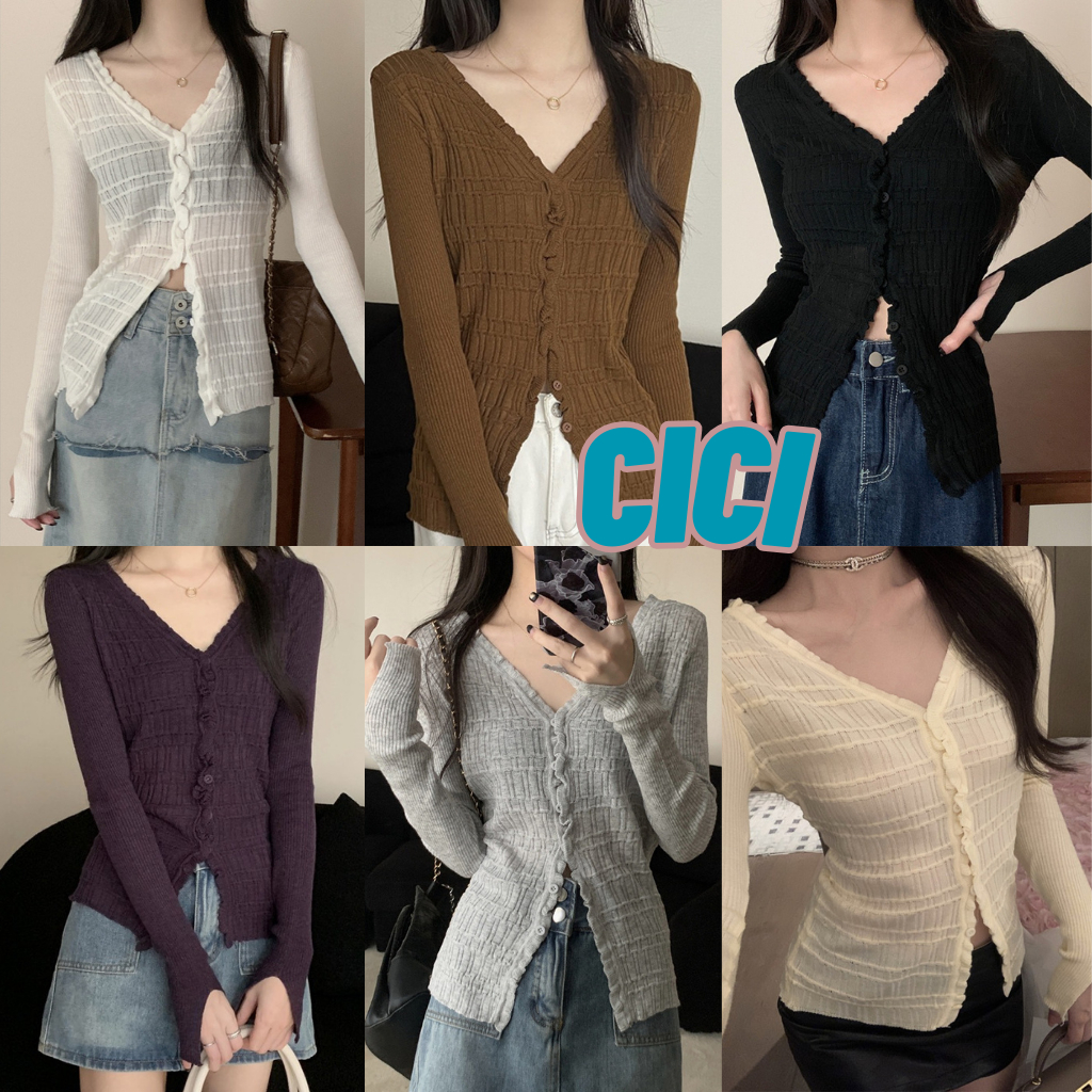 Cici(NO.M1135)เสื้อแขนยาวทรงปล่อย ดีเทลแต่งขาดปลายแขน สาวสไตล์ไหนใส่แล้วก็สวยปัง