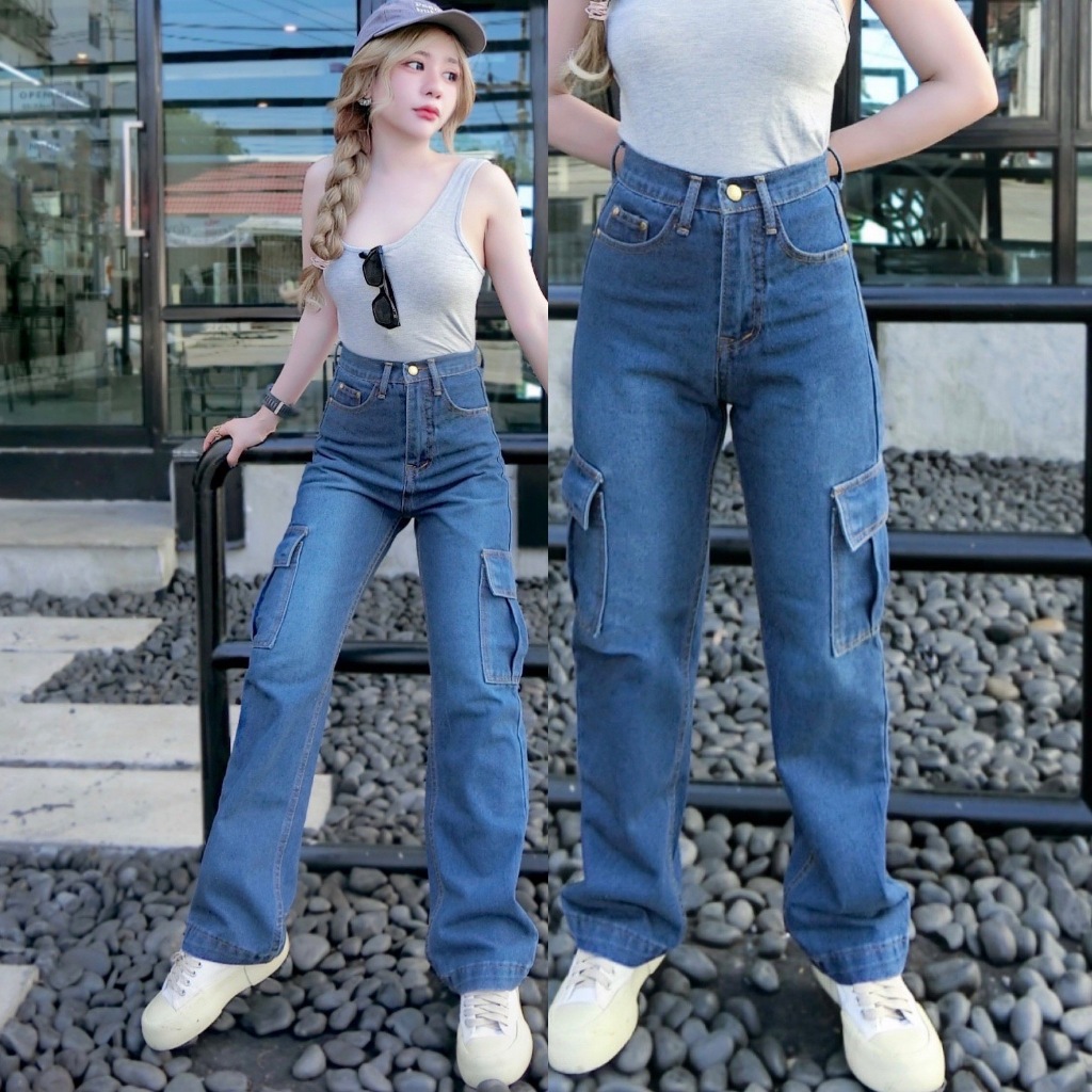 Cc jeans 120 S-5XL กางเกงยีนส์ ทรงกระบอก คาร์โก้ สีสนิมด่าง