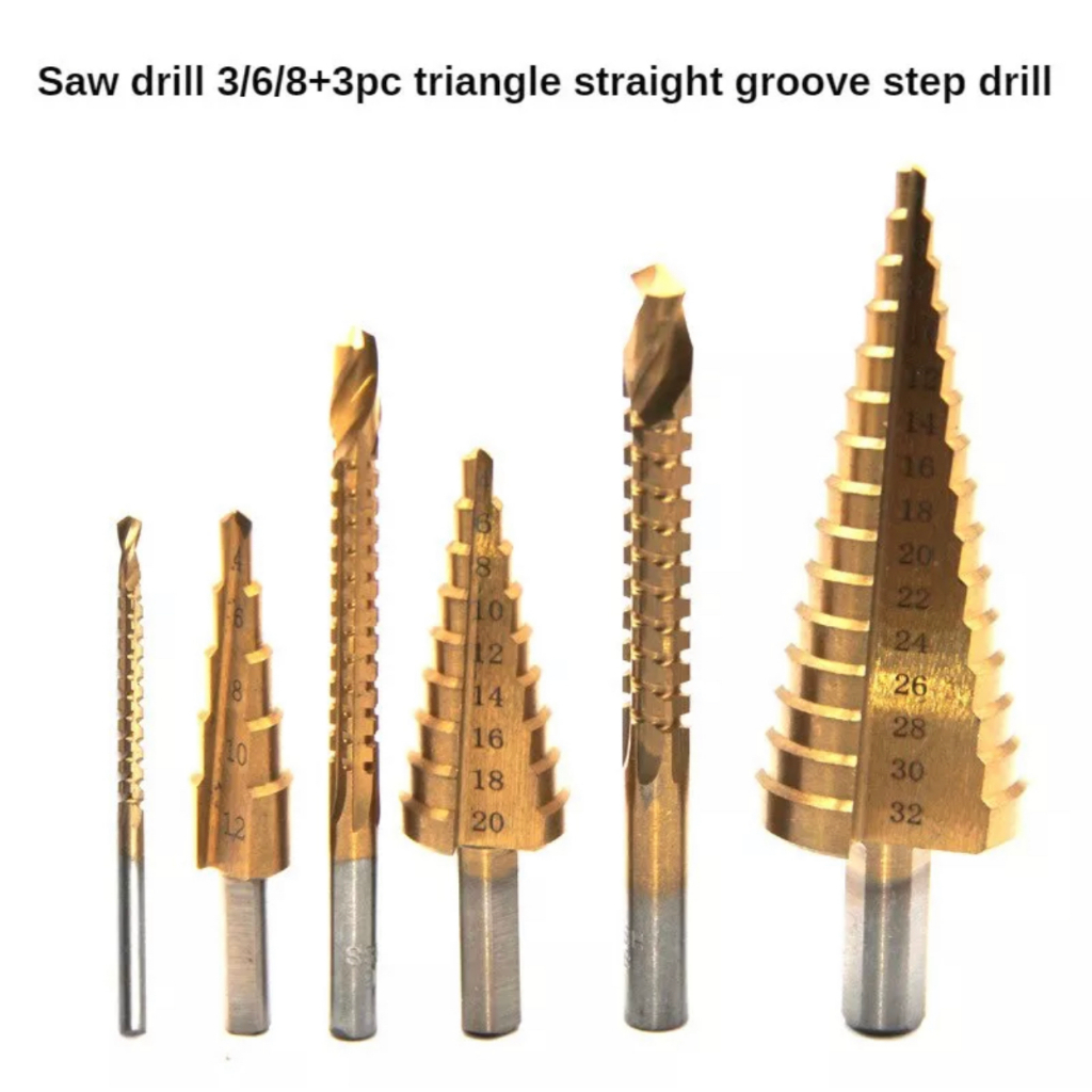 6pcs HSS ดอกสว่าน ทรงเจดีย์ ดอกสเต็ป เคลือบไทเทเนียม ขนาด 4-32 มม. 3/4 ดอกต่อชุด / 6 ดอกต่อชุด HHS Step Drill Titanium S