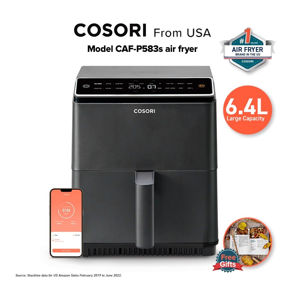 Cosori USA Dual Blaze® Smart Air Fryer, 6.8-Quart, Dark Grey / หม้ออบลมร้อน หม้อทอดไร้น้ำมัน  หม้อทอดอากาศ