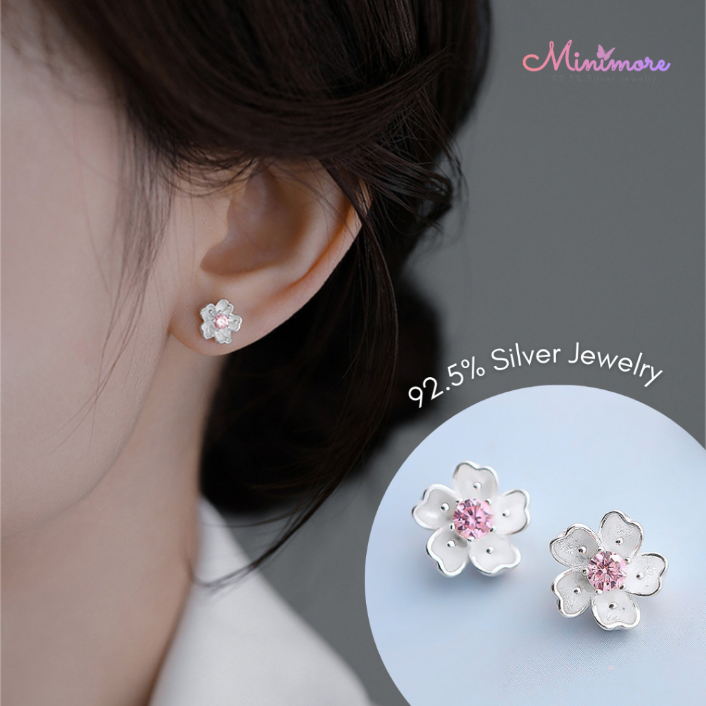 [SE408]🌟ต่างหูเงินแท้ 92.5%🌟Sakura Bloom ดอกซากุระ ประดับคริสตัลชมพู ฟรีกล่องจิวเวอรี่+ใบรับประกัน