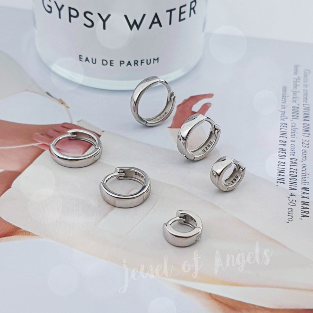 ต่างหูห่วงเล็กเงินแท้ S925 รุ่น Wake up ห่วงเรียบขอบเหลี่ยม มินิมอล 3ขนาด เงินแท้ทั้งชิ้น Silver925