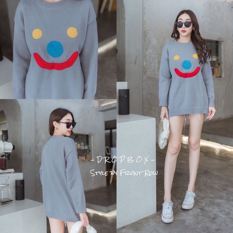 ✅พร้อมส่ง✅📌 เสื้อไหมพรม อก34”-45” ทอลายยิ้ม แขนยาว dropbox