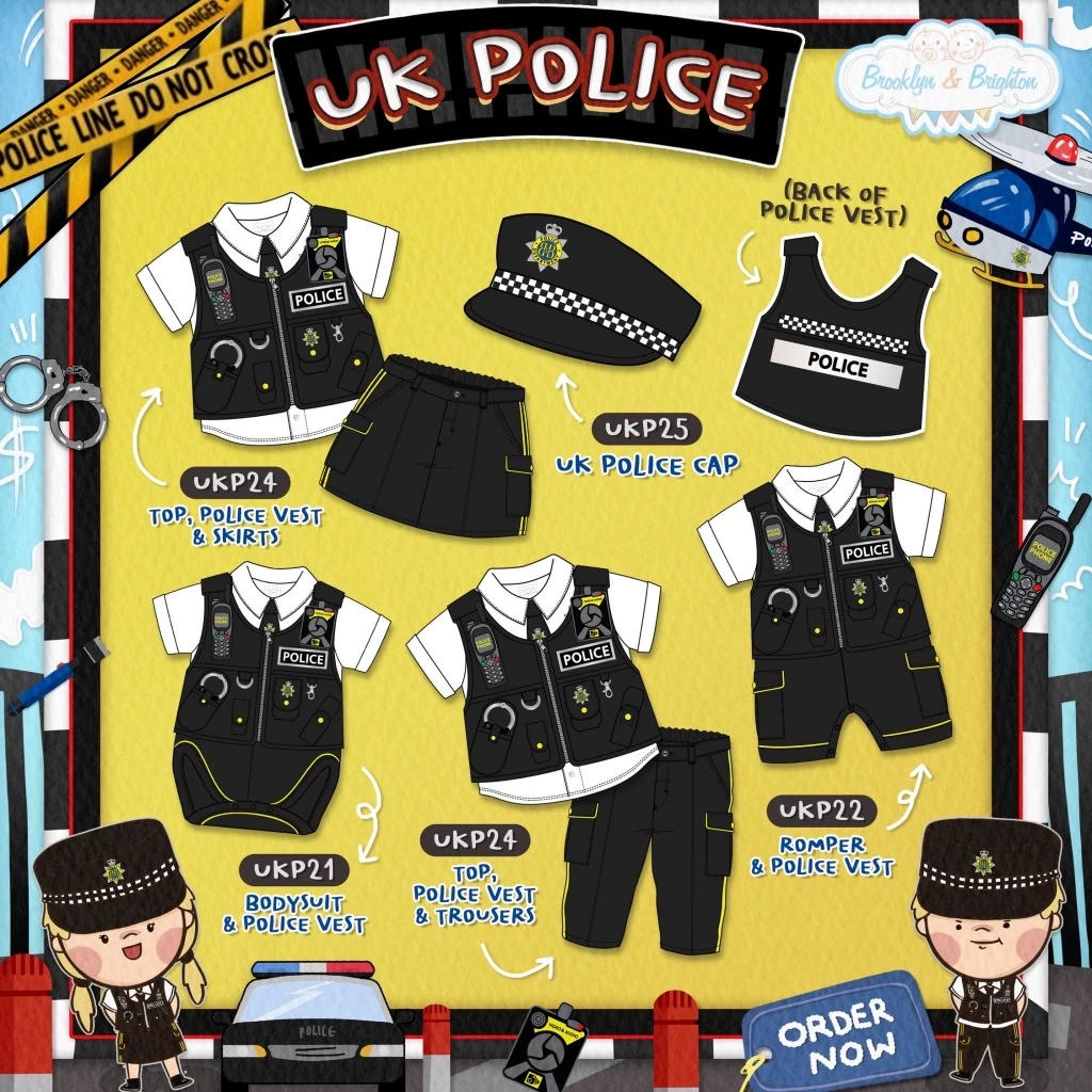 Brooklyn & Brighton - UK Police ชุดตำรวจอังกฤษสีดำ เด็กผู้ชายและเด็กผู้หญิง