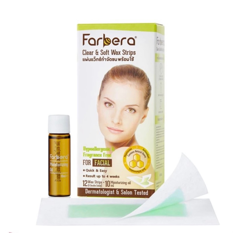 Farbera Clear & Soft Wax Strips For facial 12 แผ่น (แผ่นแว๊กซ์ขน แว็กคิ้ว แว๊กซ์กำจัดขน แว็กกำจัดขน 