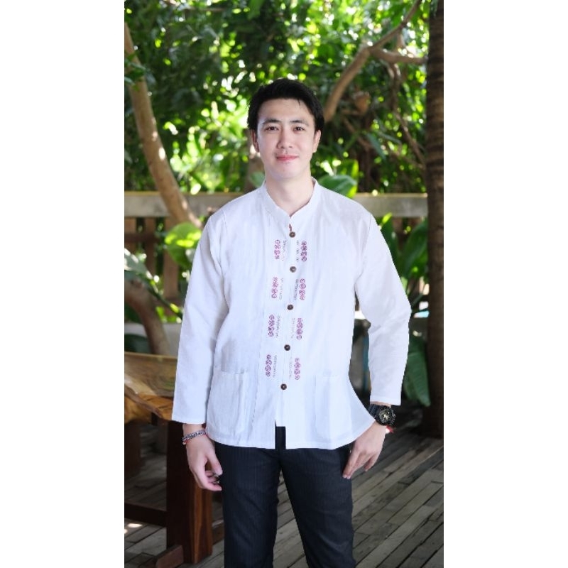 😻เสื้อผ้าฝ้ายคอจีนปักวงแขนยาว😻