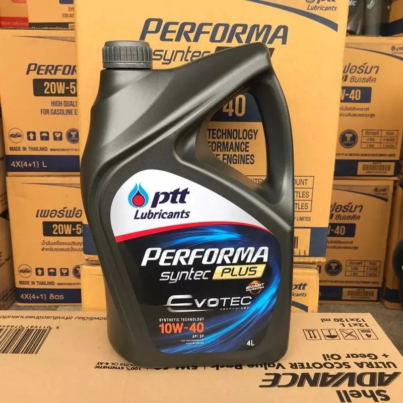 น้ำมันเครื่องรถยนต์ เบนซิน ทั่วไป ปตท ptt performa syntec plus evotec 10w-40 ขนาด 4 ลิตร
