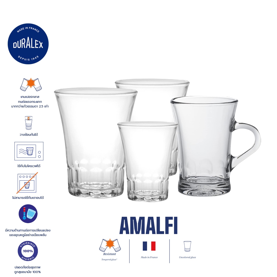 Duralex Amalfi แก้วกาแฟ ชา แก้วน้ำ เทมเปอร์กลาส