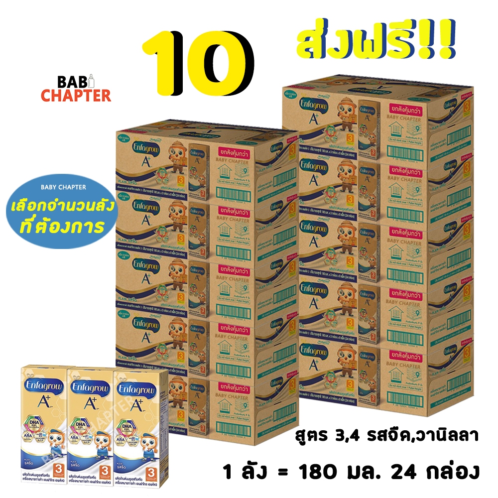 10 ส่งฟรี! Enfagrow A+ เอนฟาโกร เอพลัส นกฮูก สูตร 3 สูตร 4 จืด 180 มล 24 กล่อง นม นมจืด นมกล่อง